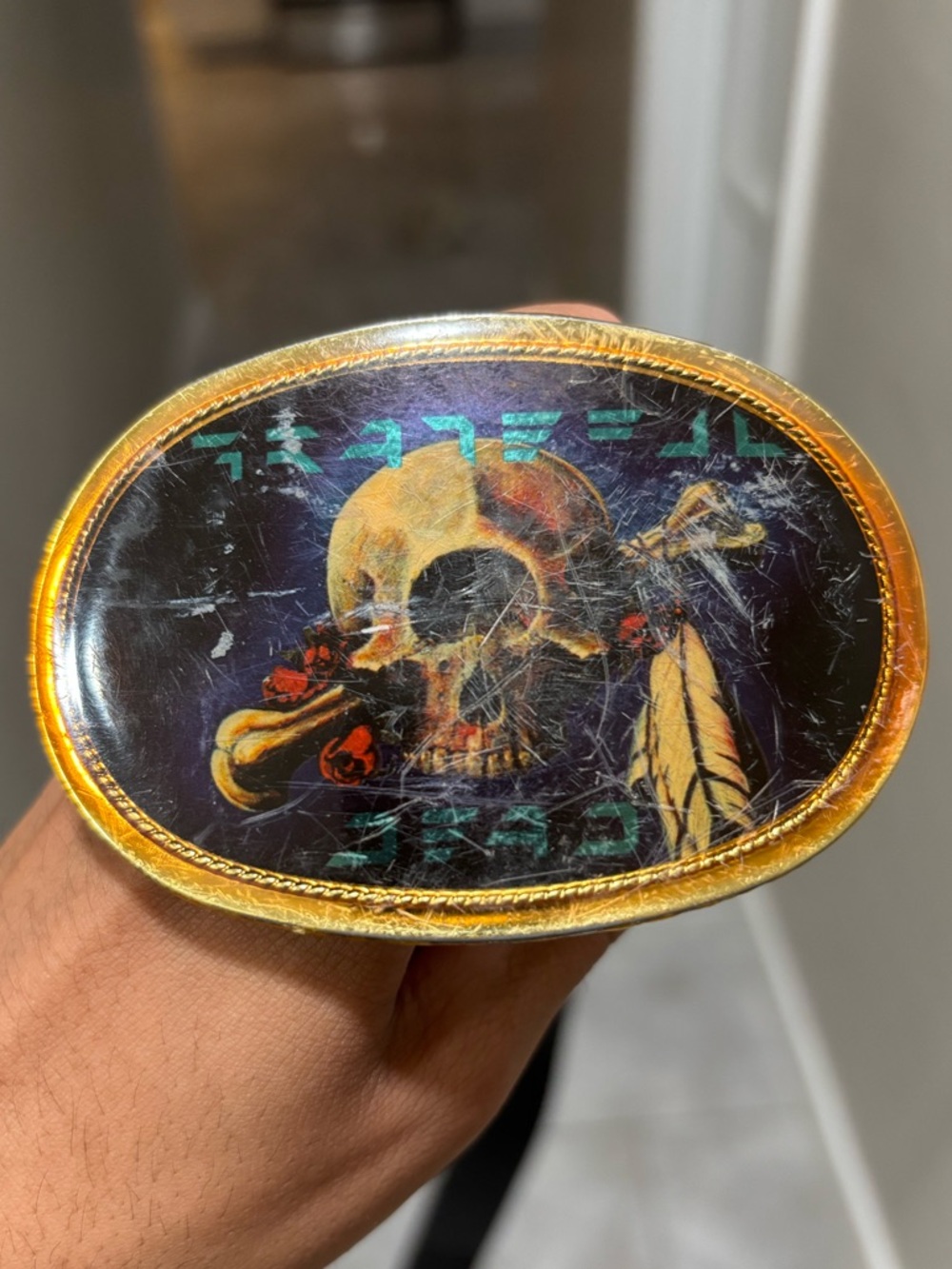 Grateful Dead Gold Black Skull Belt Buckle